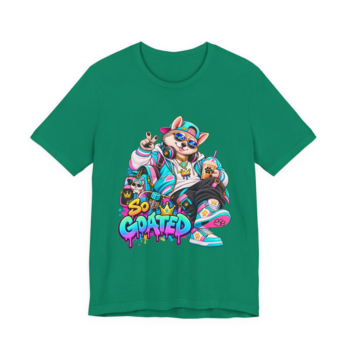 So Goated Husky with Drip T‑Shirt — Retro Skate Dog Graphic Tee