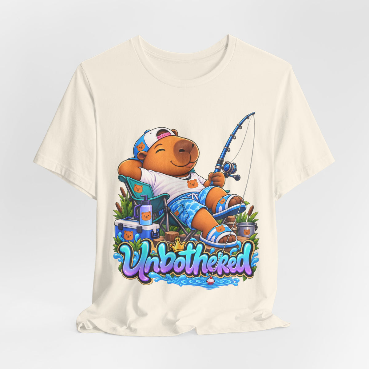 Unbothered Fishing Capybara Tee — Relaxed Vacation Vibes Graphic T-Shirt
