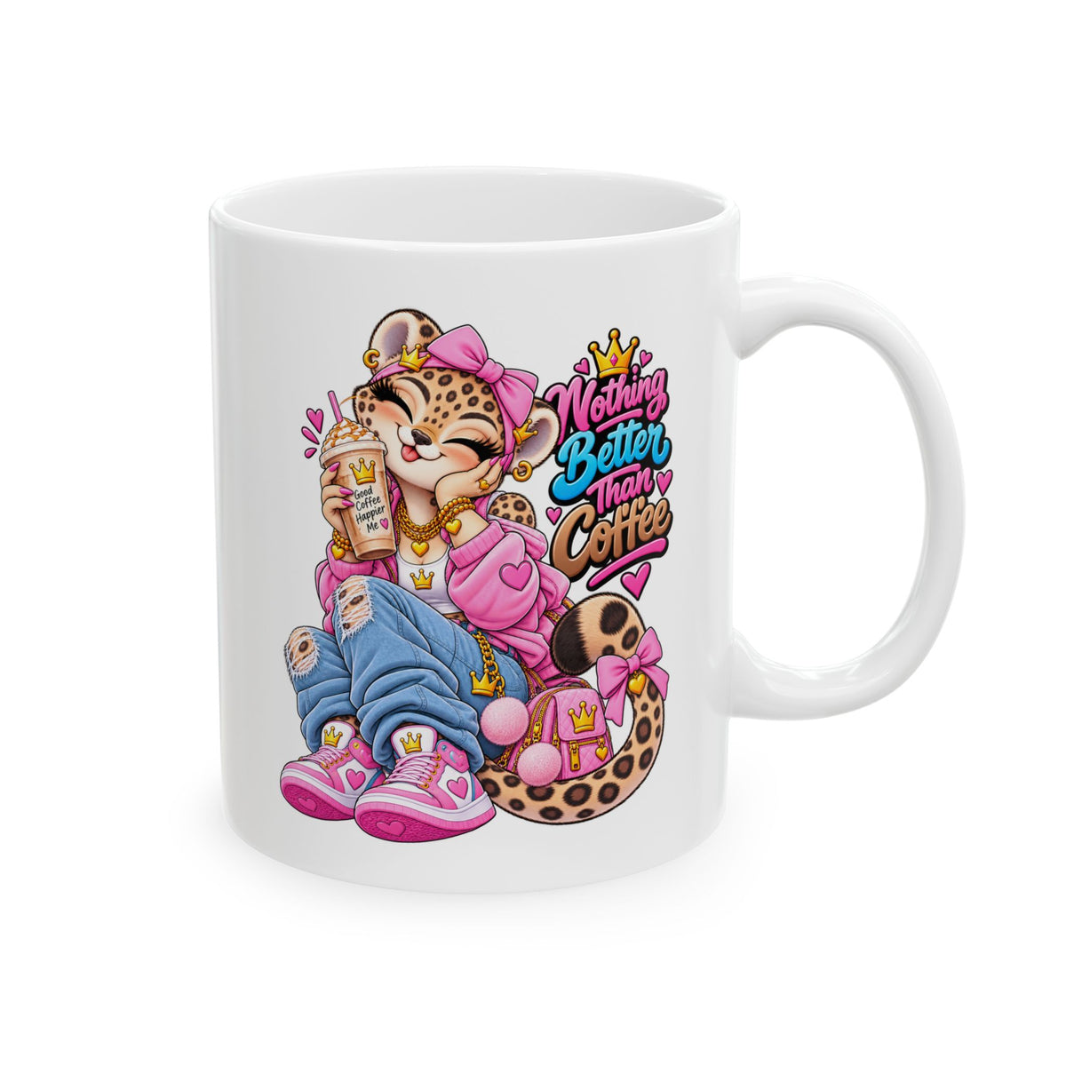 Cute Leopard Coffee Mug — Colorful Retro Girl Illustration (11oz/15oz)