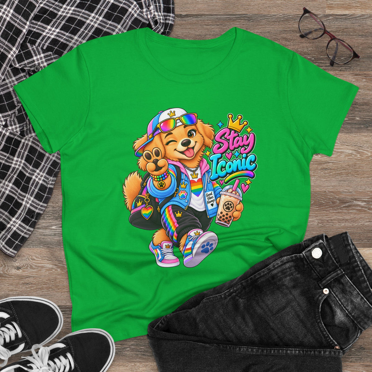 Stay Iconic Dog Graphic Tee — Cute Retro Teddy Bear Design