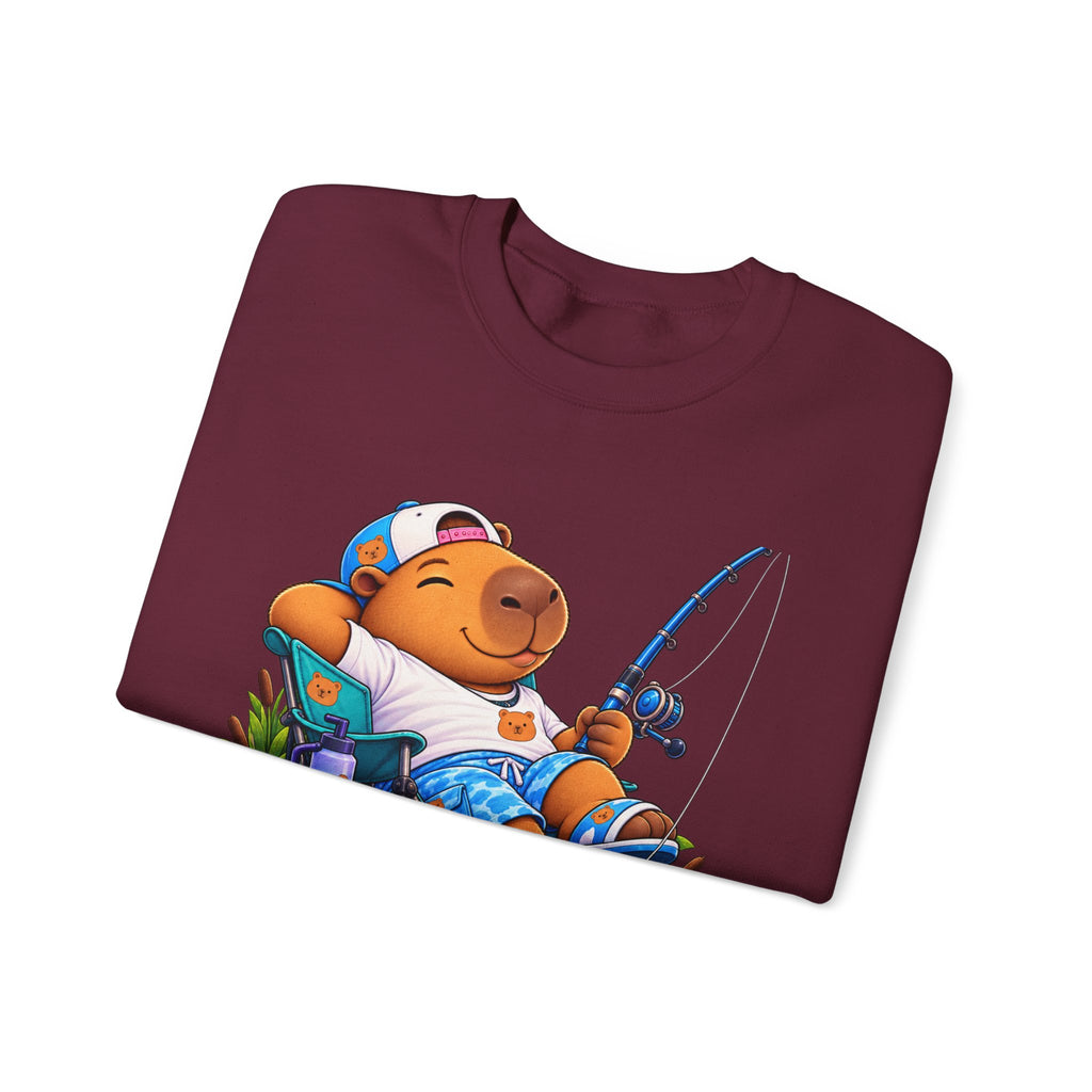 Unbothered Fishing Capybara Crewneck Sweatshirt