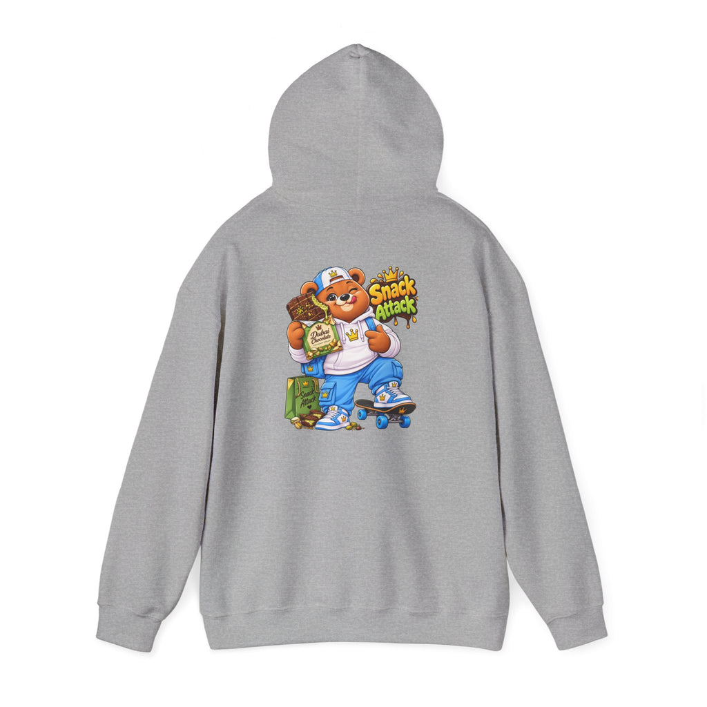 Snack Attack Hoodie — Streetwear Cartoon Foodie Bear Graphic Hooded Sweatshirt