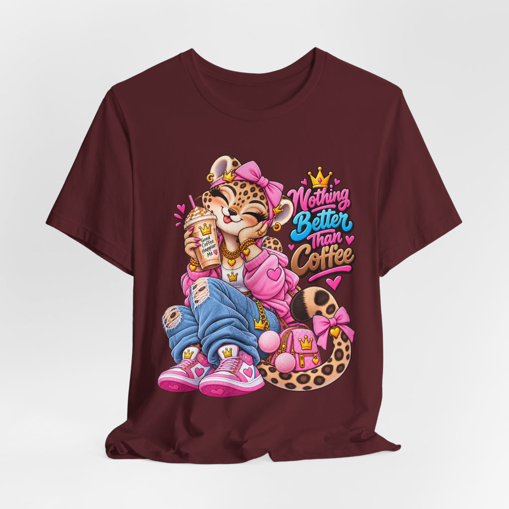 Cute Kawaii Leopard Graphic Tee — Retro Cartoon Chest Print