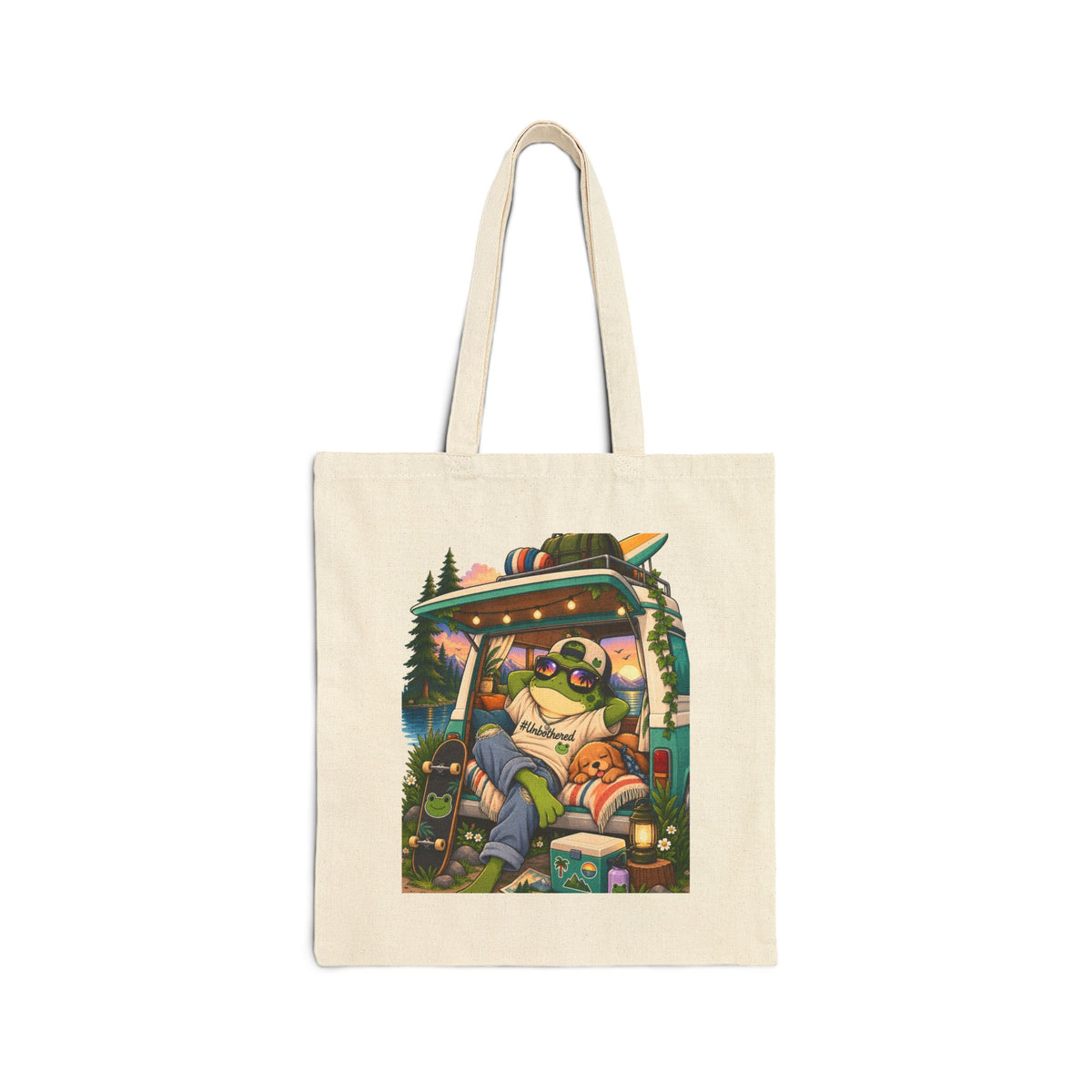 Tote Bag — Retro Camping Van Sloth Illustration Canvas Tote