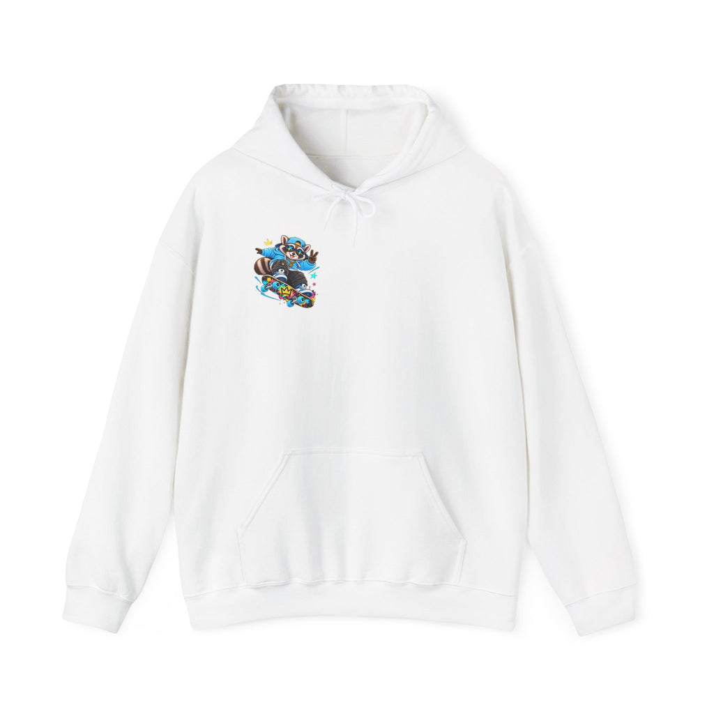 Skateboard Raccoon- Patch Hoodie — Colorful Marine Life Graphic