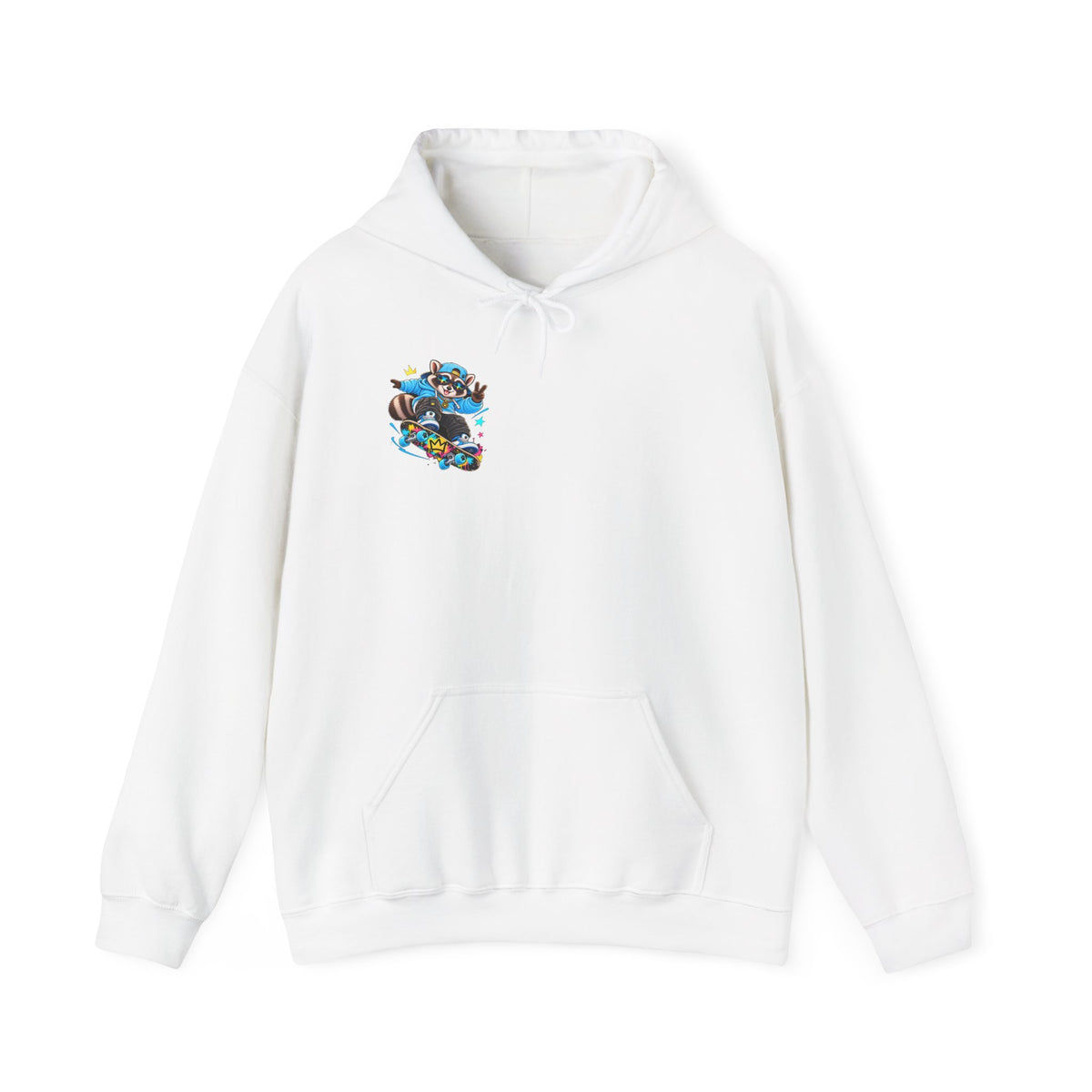 Skateboard Raccoon- Patch Hoodie — Colorful Marine Life Graphic