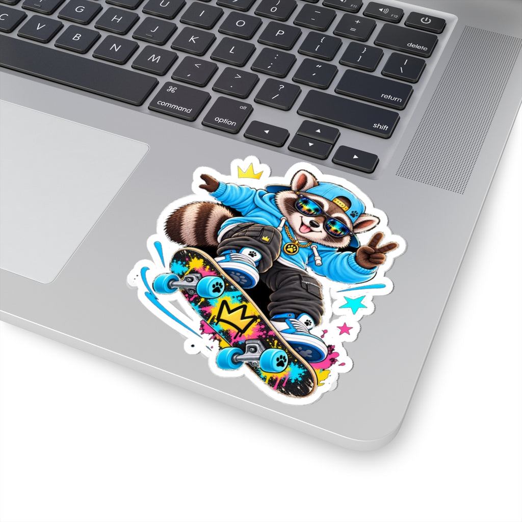 Skateboard Raccoon Kiss-Cut Sticker — Cool Cartoon Laptop Decal