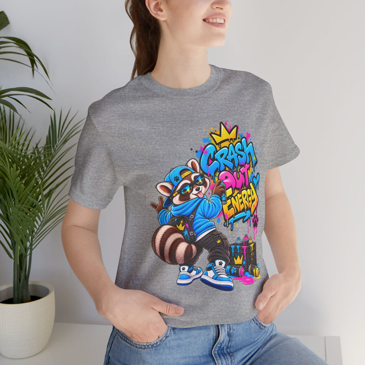 Graphic Tee — 'Crash Out Energy' Streetwear Raccoon Graffiti Shirt