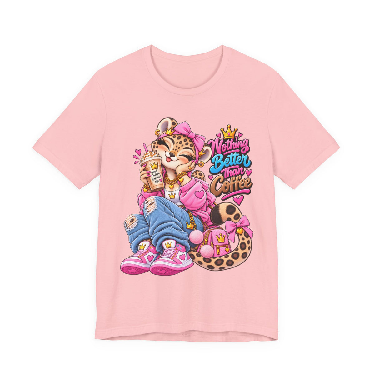 Cute Kawaii Leopard Graphic Tee — Retro Cartoon Chest Print