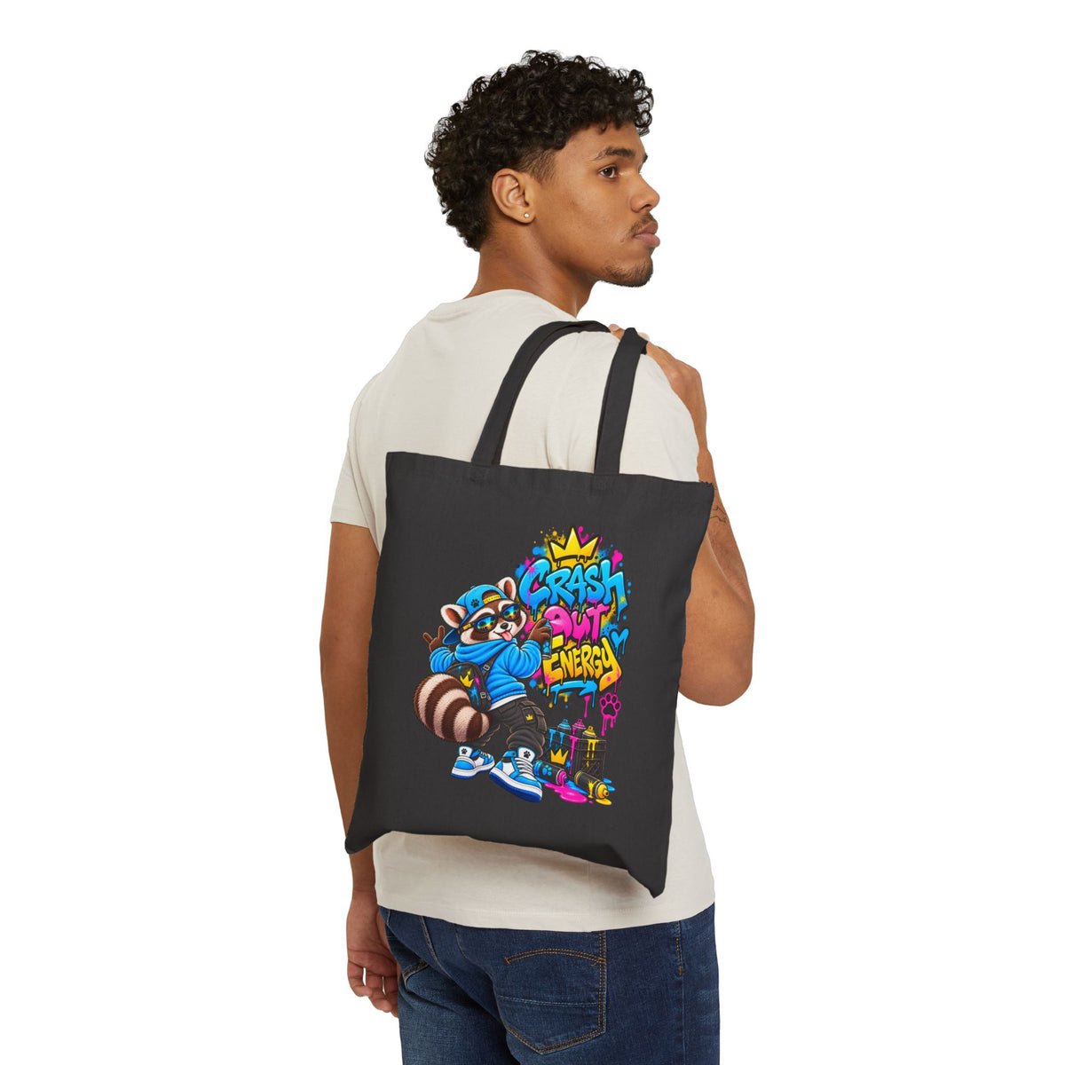 Remy Raccoon - 'Crash Out Energy' Cute Urban Canvas Tote