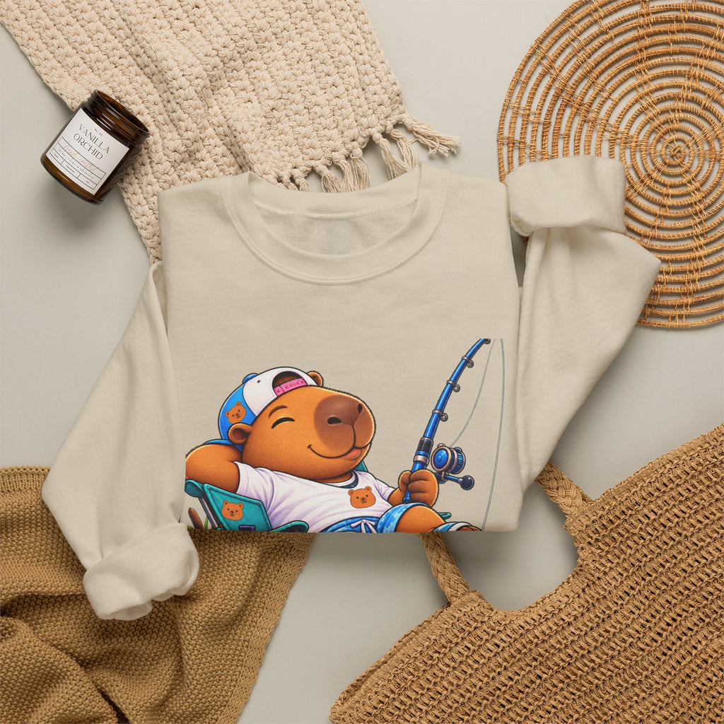 Unbothered Fishing Capybara Crewneck Sweatshirt