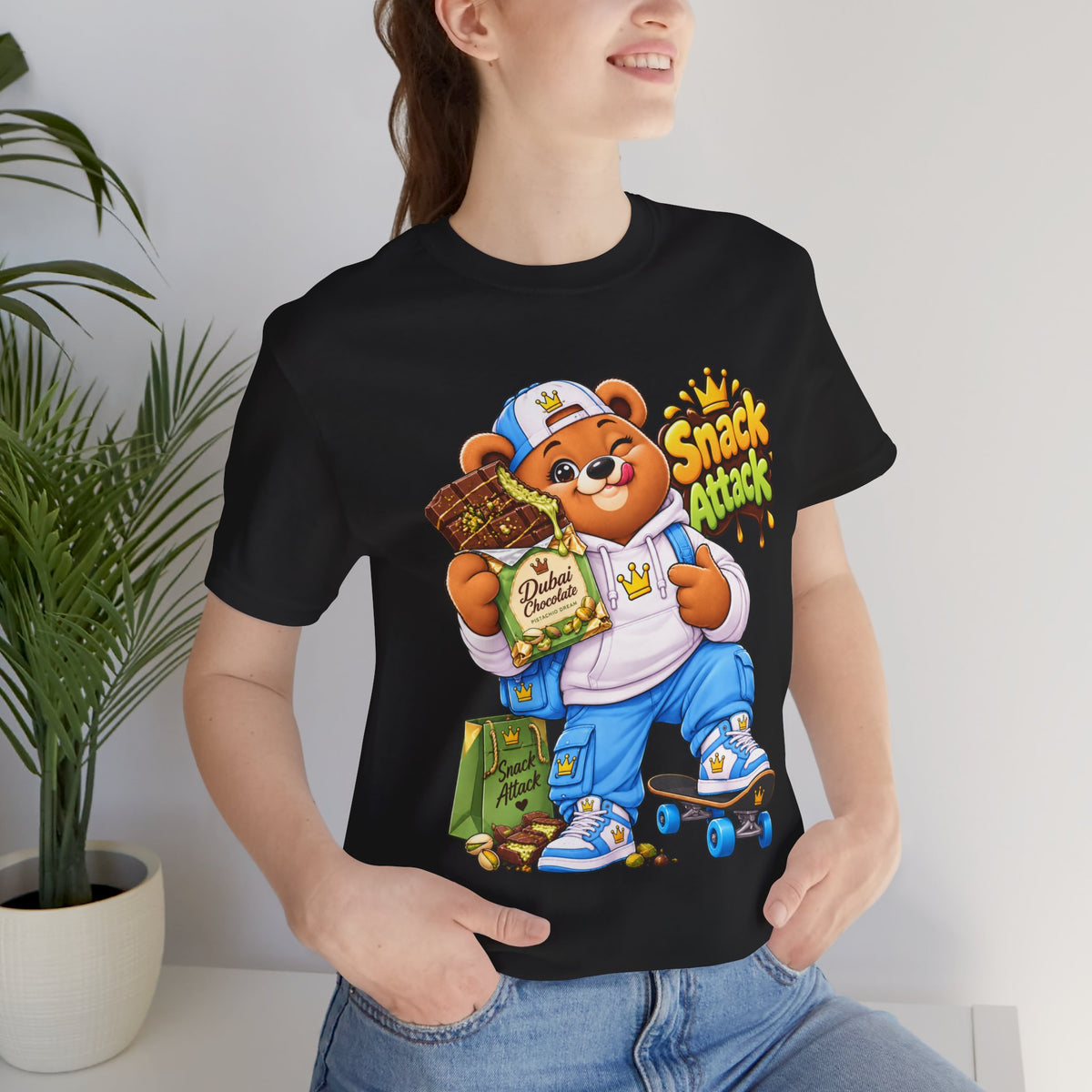 Snack Attack Bear T‑Shirt — Cute Foodie Bear Eating Snacks Graphic Tee