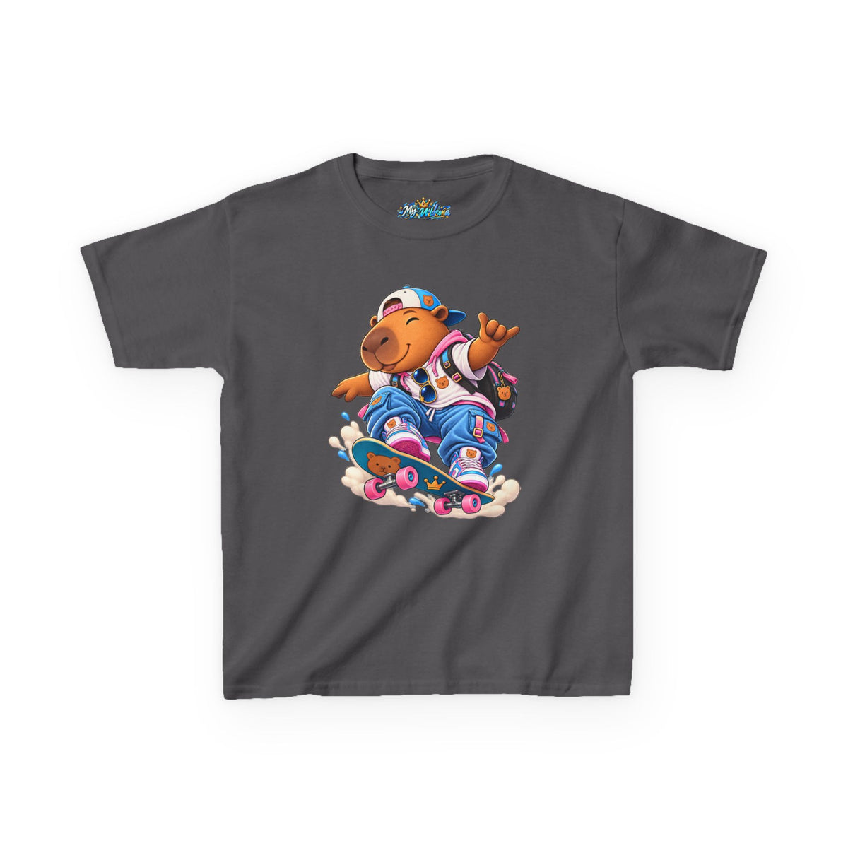 Kids Skateboarding Capybara Tee — Cute Skateboarder Graphic T-Shirt for Boys & Girls