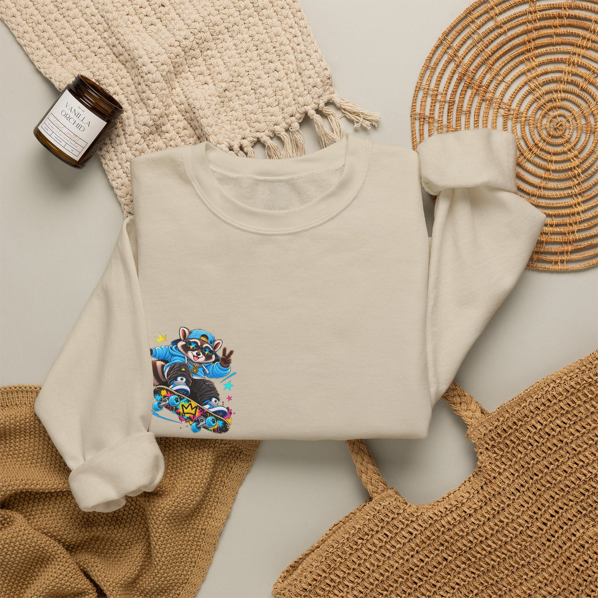 Whimsical Blue Cat Galaxy Crewneck Sweatshirt