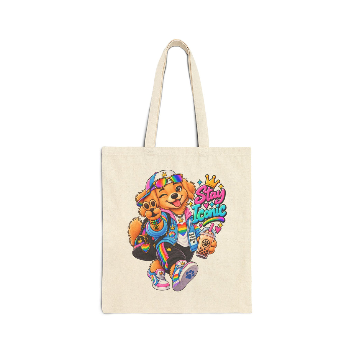 Retro Skate Pup Canvas Tote — Cute Dog Graphic Tote Bag