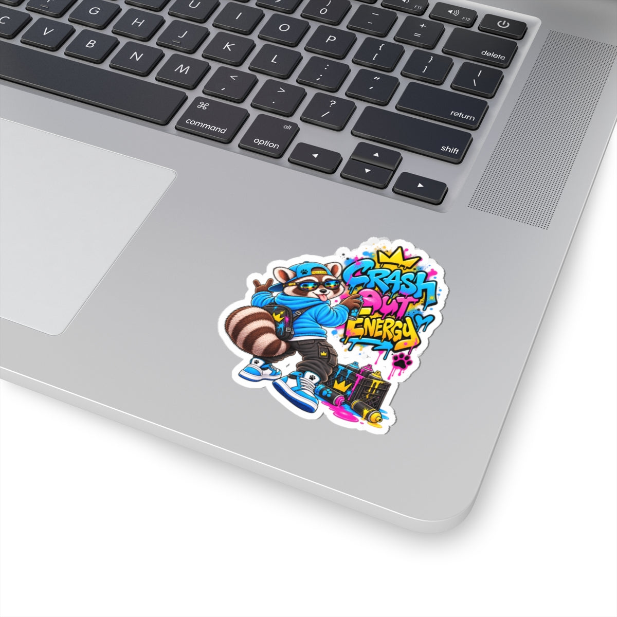 Raccoon Graffiti Sticker — "Crash Out Energy" Kiss-Cut Vinyl Sticker