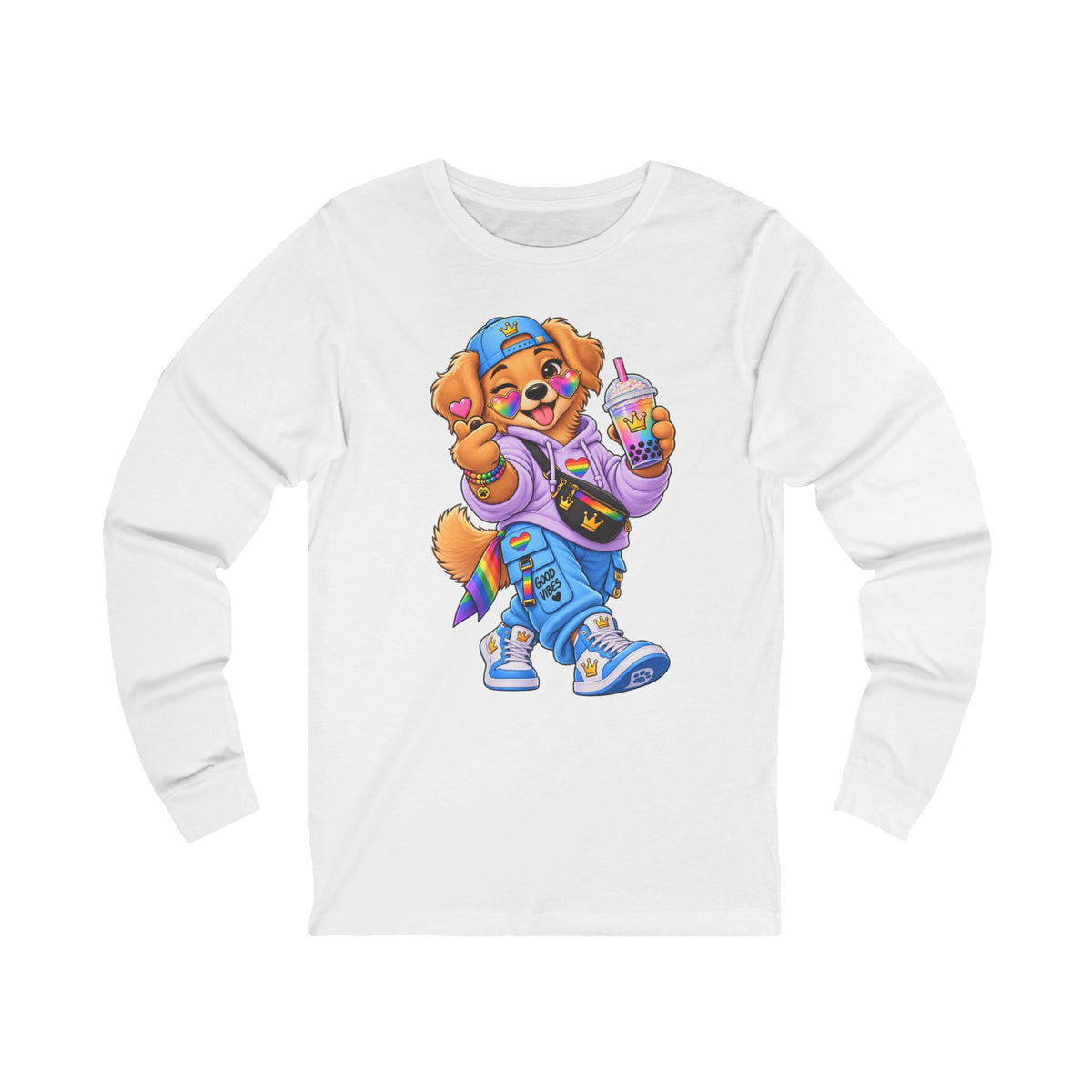 Cartoon Dog Graphic Long Sleeve Tee — "My Wildsona" Colorful Streetwear