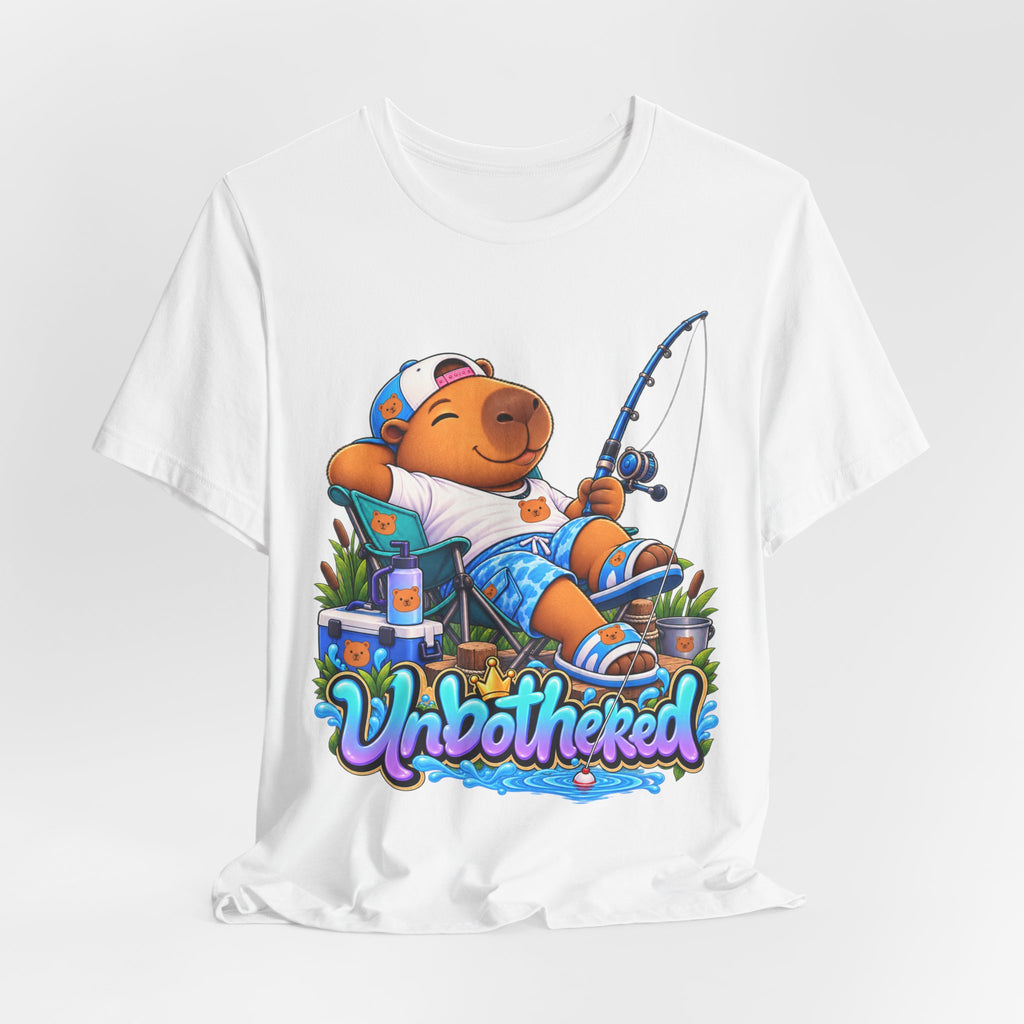 Unbothered Fishing Capybara Tee — Relaxed Vacation Vibes Graphic T-Shirt