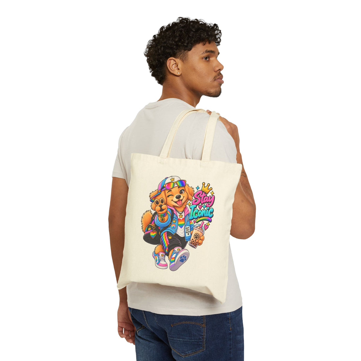 Retro Skate Pup Canvas Tote — Cute Dog Graphic Tote Bag