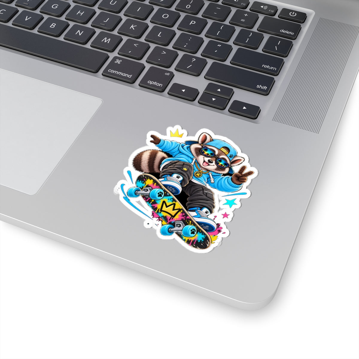 Skateboard Raccoon Kiss-Cut Sticker — Cool Cartoon Laptop Decal