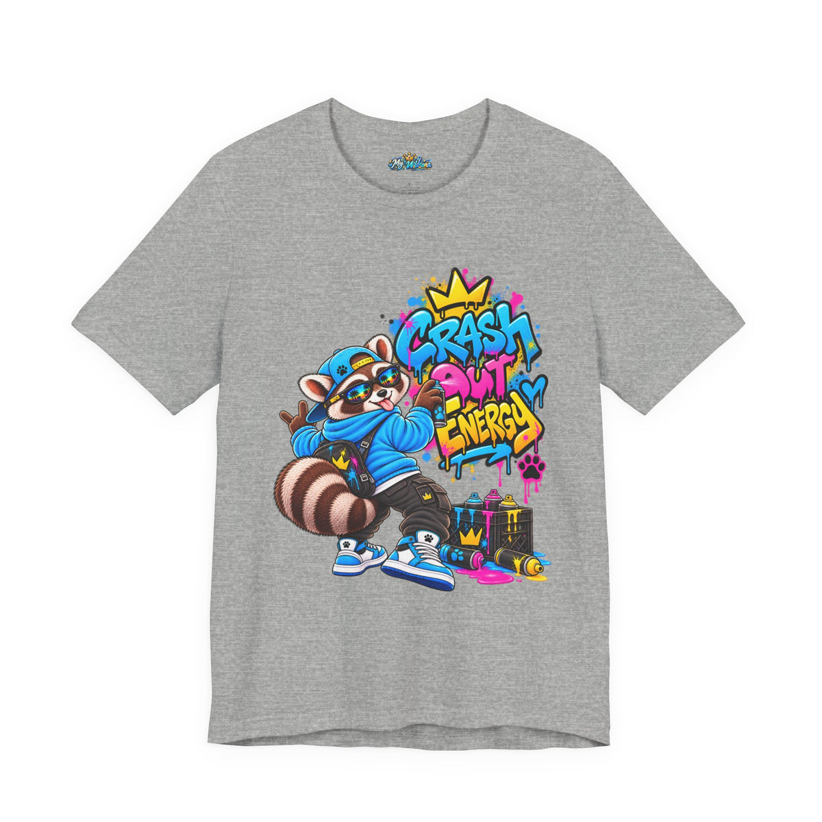 Graphic Tee — 'Crash Out Energy' Streetwear Raccoon Graffiti Shirt