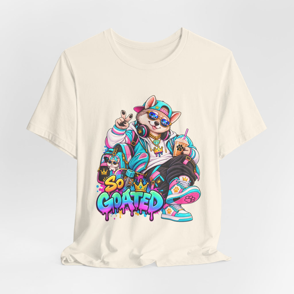 So Goated Husky with Drip T‑Shirt — Retro Skate Dog Graphic Tee
