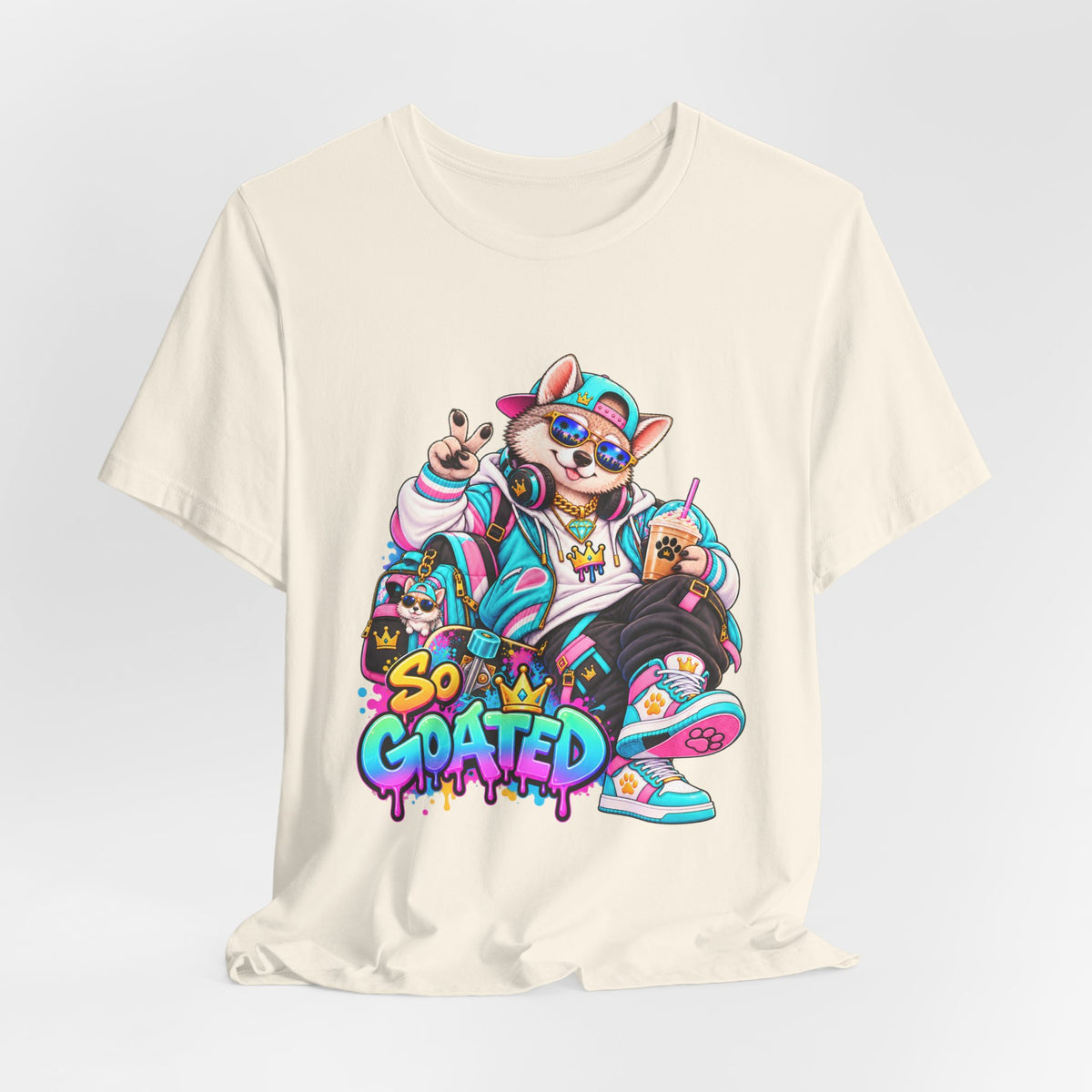 So Goated Husky with Drip T‑Shirt — Retro Skate Dog Graphic Tee