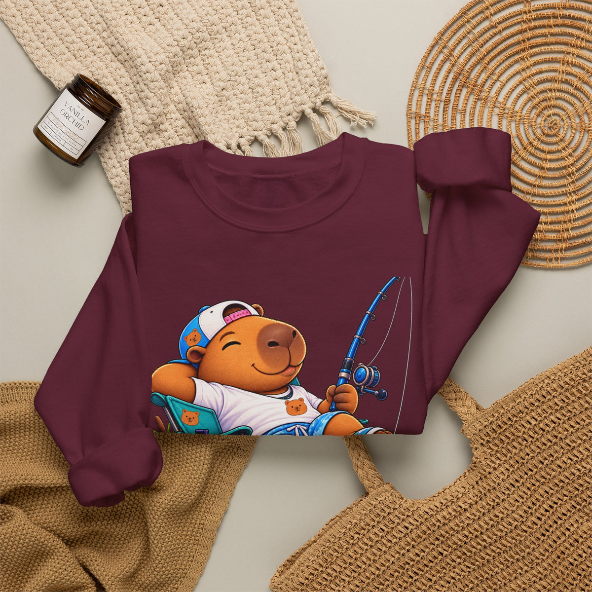 Unbothered Fishing Capybara Crewneck Sweatshirt