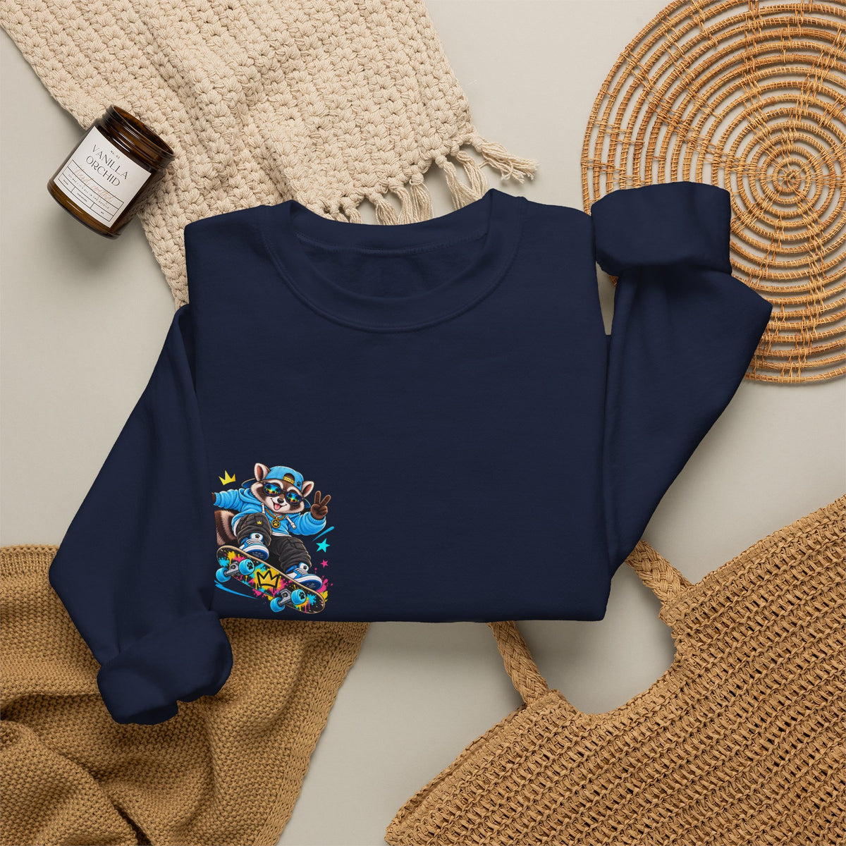 Whimsical Blue Cat Galaxy Crewneck Sweatshirt