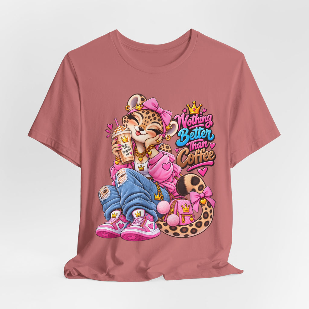 Cute Kawaii Leopard Graphic Tee — Retro Cartoon Chest Print