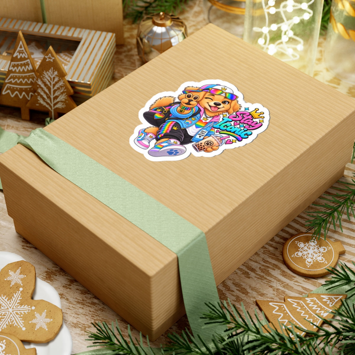Cute Rainbow Dog Sticker — 'Good Vibes' Kiss-Cut Vinyl Laptop Decal