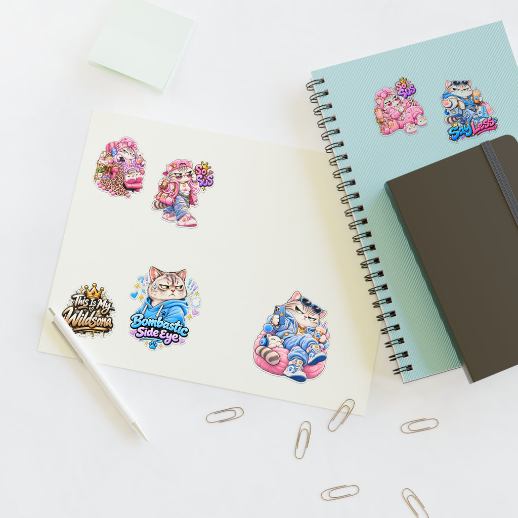 Kawaii Cat Sticker Sheet — Cute Grumpy & Pink Aesthetic Decals