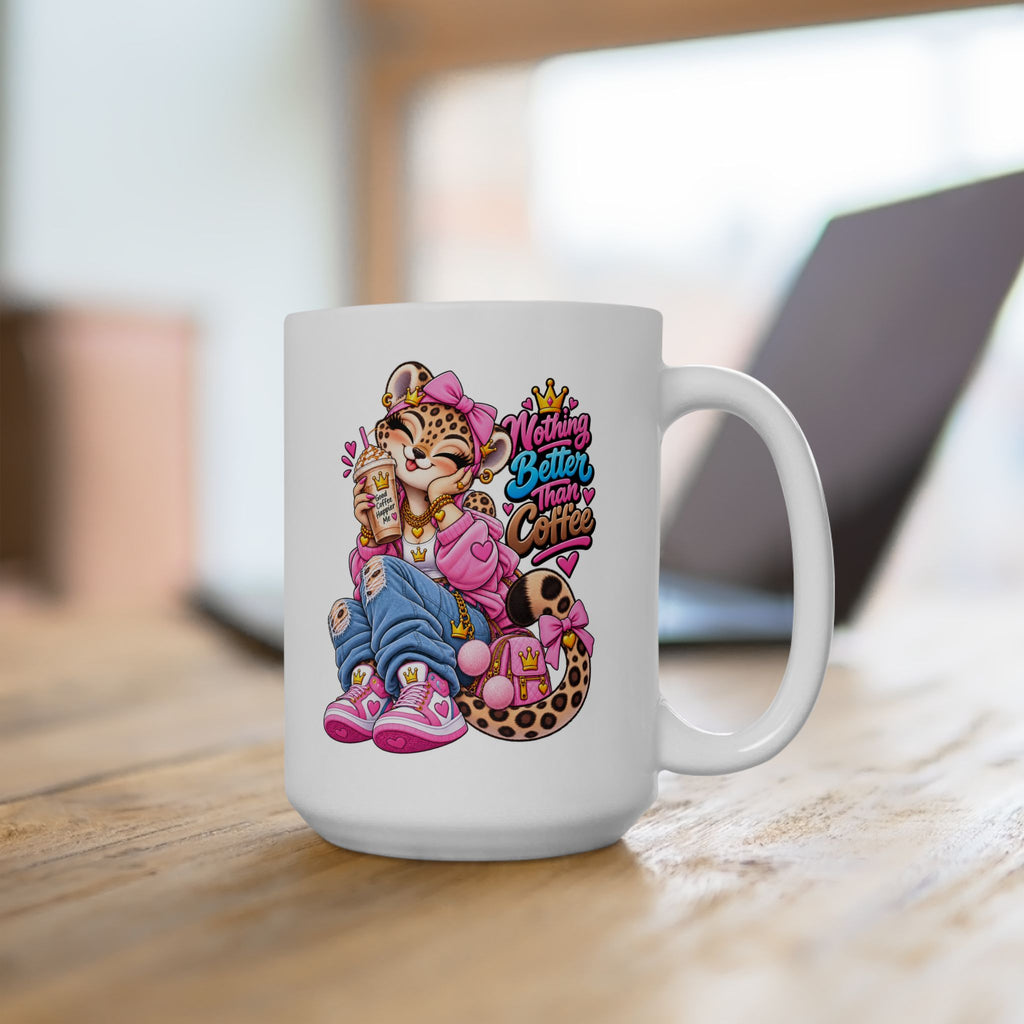 Cute Leopard Coffee Mug — Colorful Retro Girl Illustration (11oz/15oz)