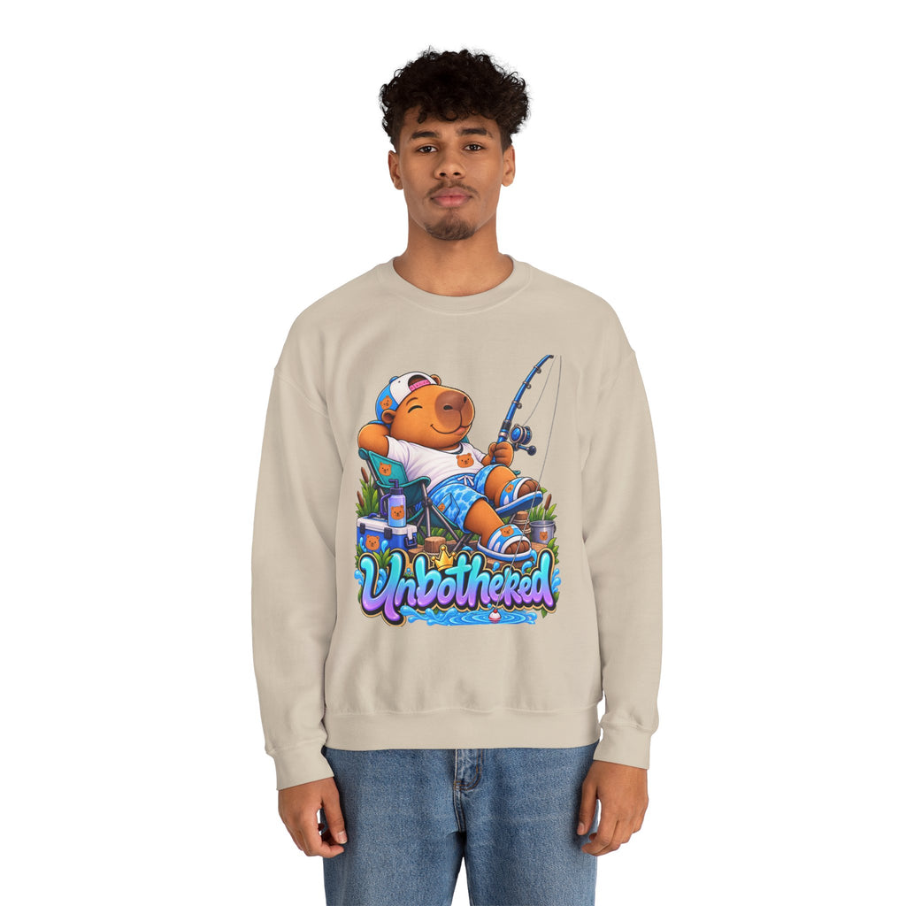 Unbothered Fishing Capybara Crewneck Sweatshirt