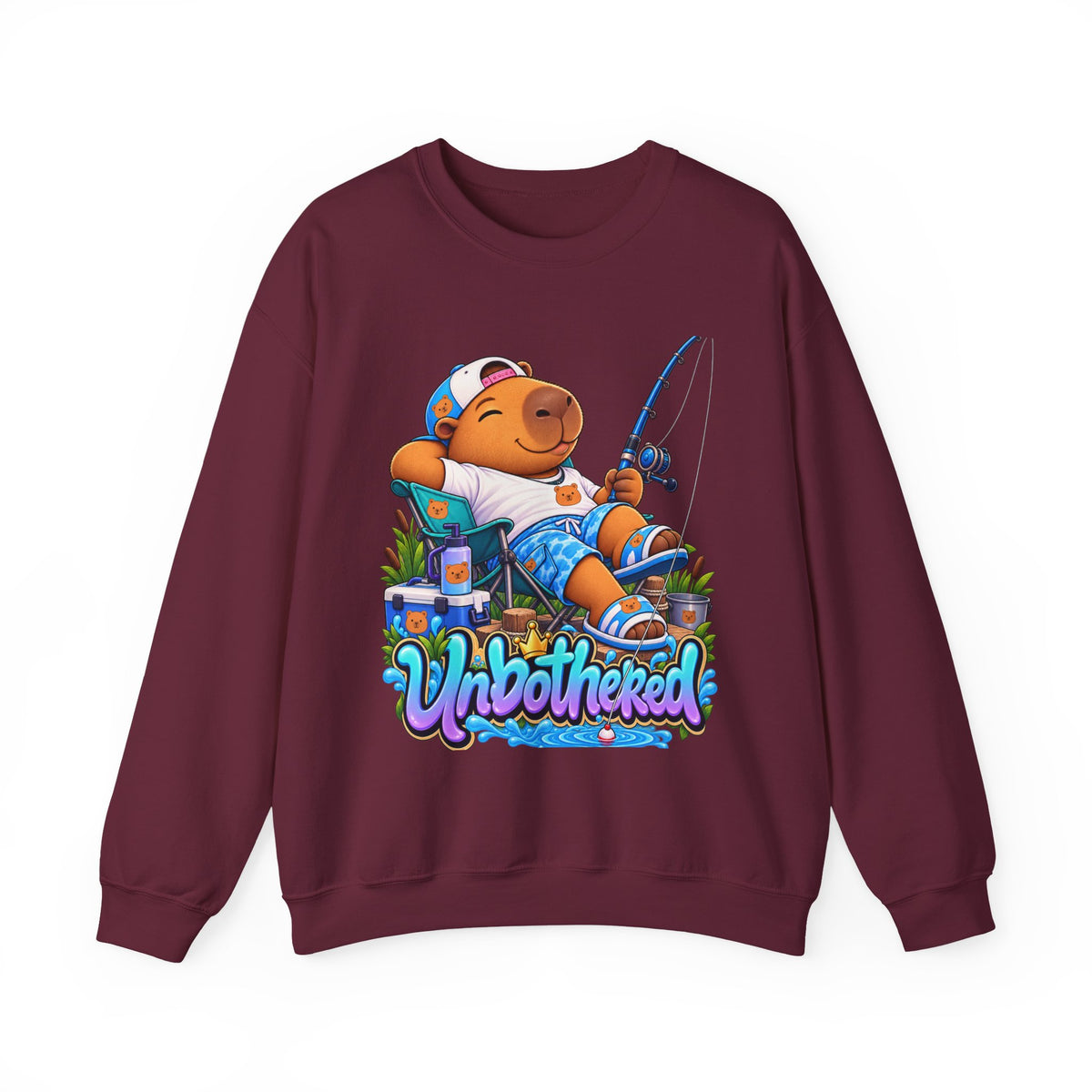 Unbothered Fishing Capybara Crewneck Sweatshirt