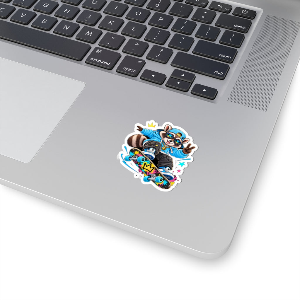 Skateboard Raccoon Kiss-Cut Sticker — Cool Cartoon Laptop Decal