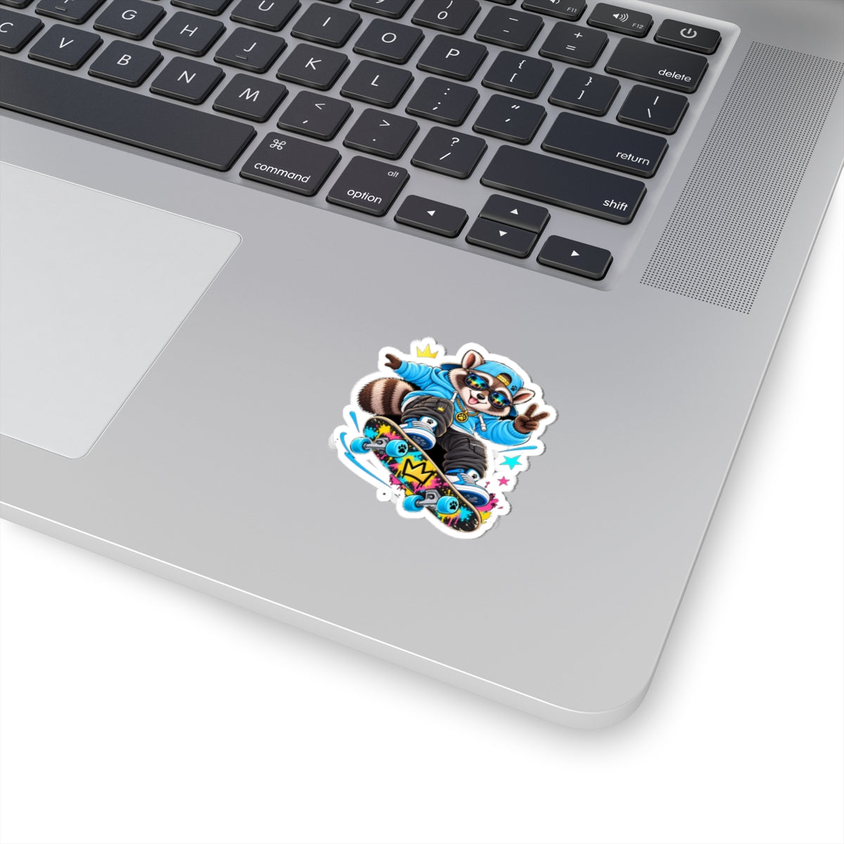 Skateboard Raccoon Kiss-Cut Sticker — Cool Cartoon Laptop Decal