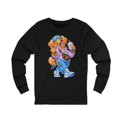 Cartoon Dog Graphic Long Sleeve Tee — "My Wildsona" Colorful Streetwear