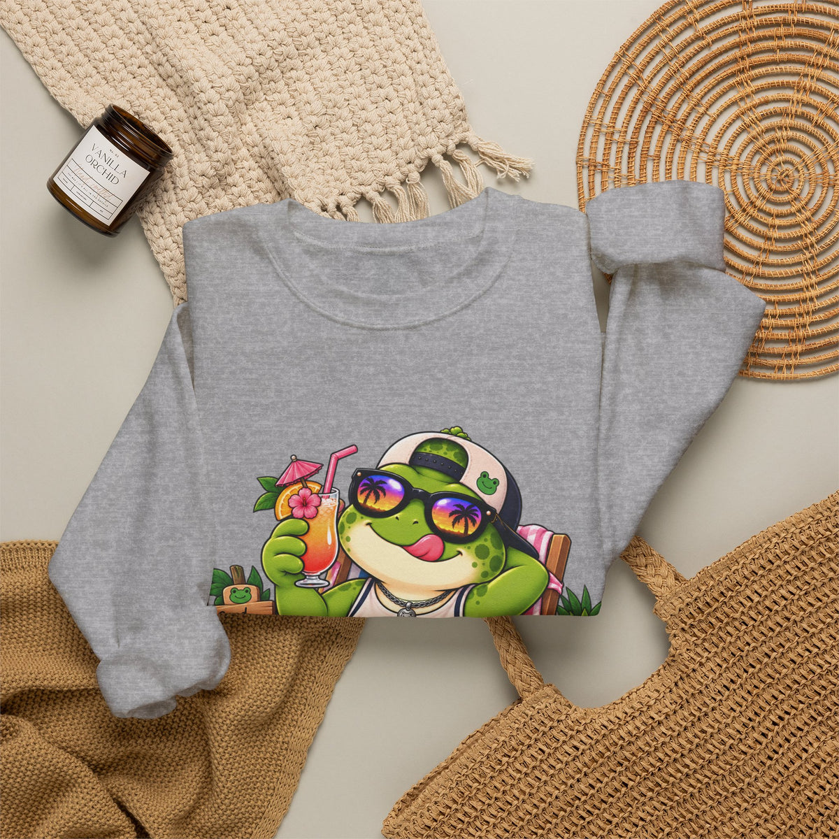 Chill Frog Crewneck Sweatshirt – Relaxed Beach Vibes Graphic Pullover