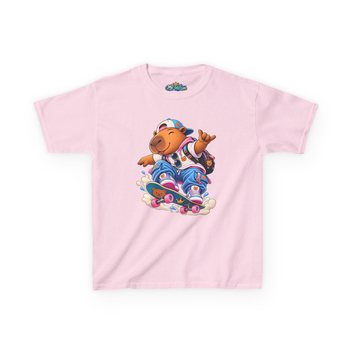 Kids Skateboarding Capybara Tee — Cute Skateboarder Graphic T-Shirt for Boys & Girls