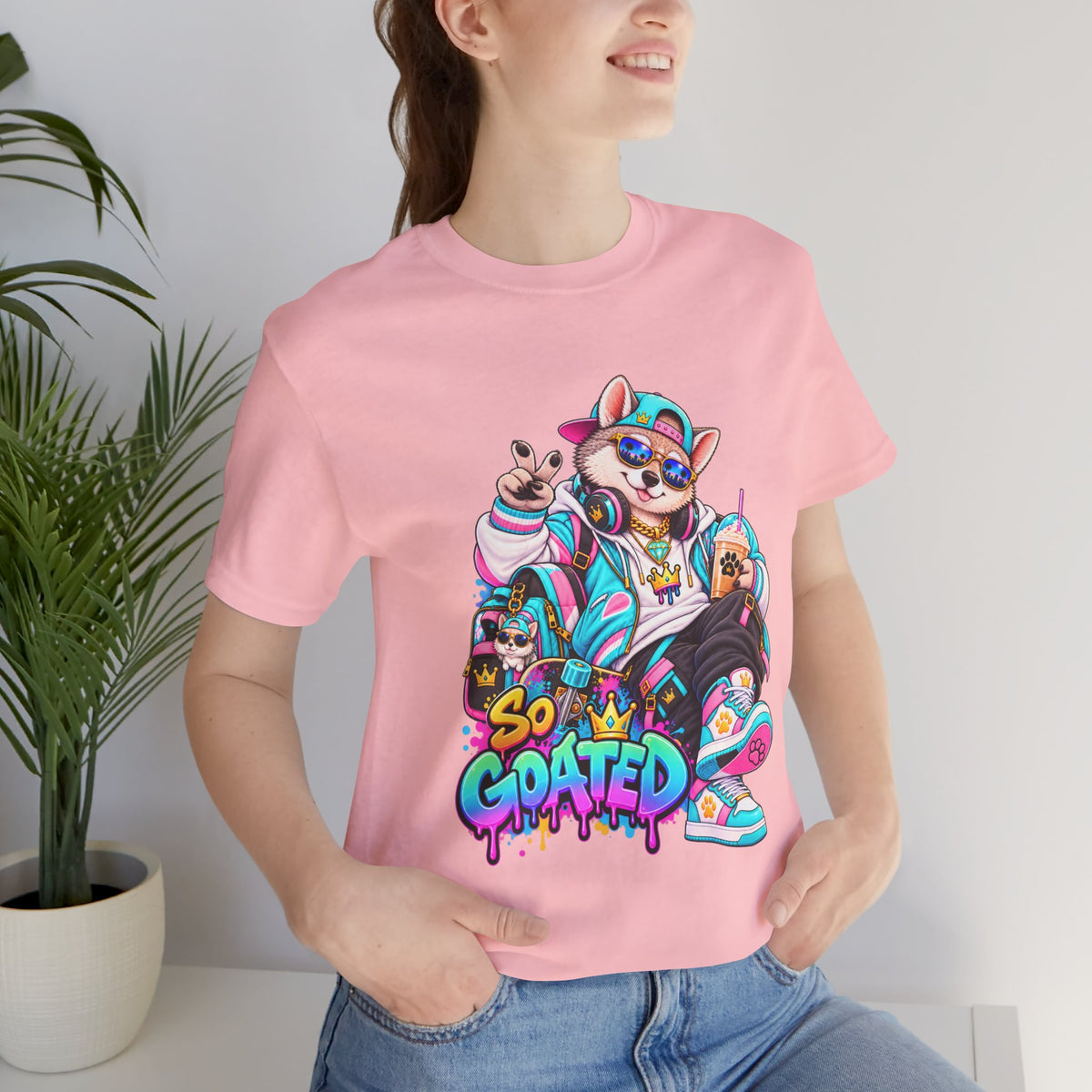 So Goated Husky with Drip T‑Shirt — Retro Skate Dog Graphic Tee
