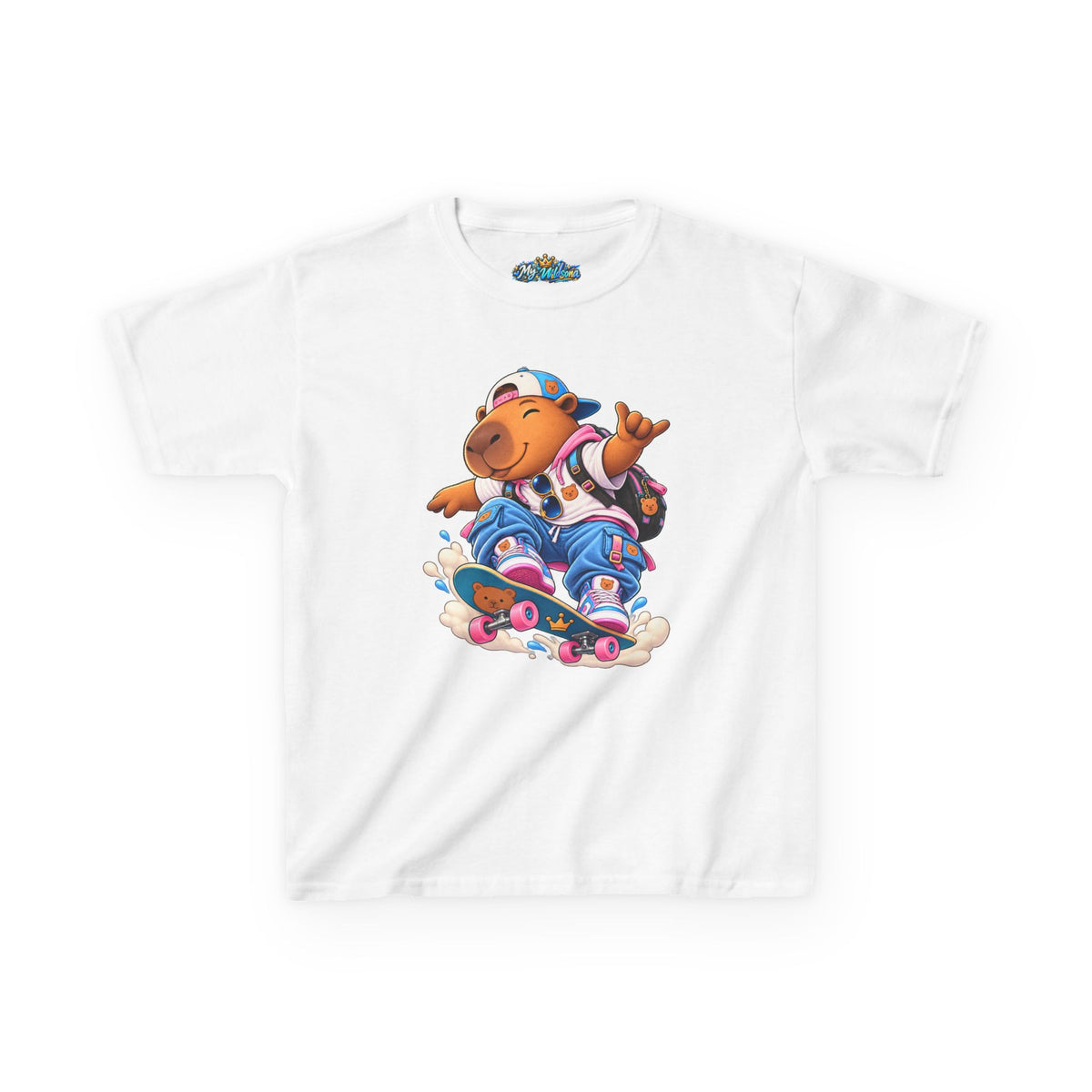 Kids Skateboarding Capybara Tee — Cute Skateboarder Graphic T-Shirt for Boys & Girls