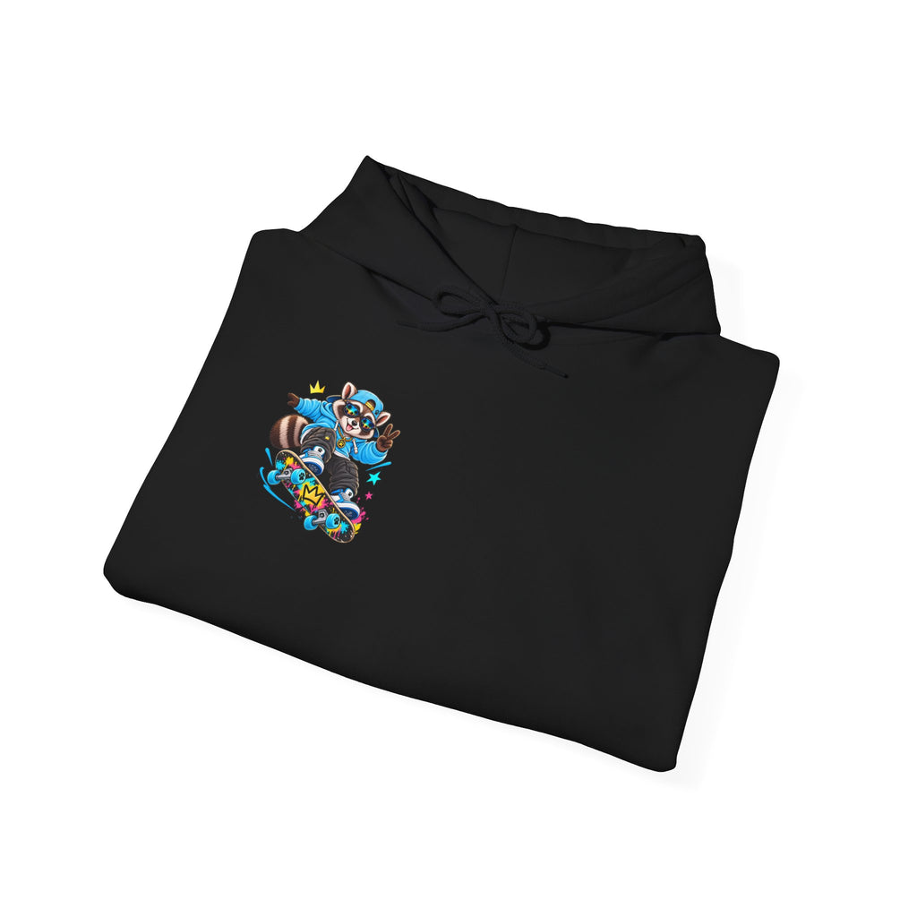 Skateboard Raccoon- Patch Hoodie — Colorful Marine Life Graphic