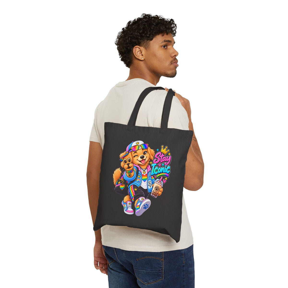 Retro Skate Pup Canvas Tote — Cute Dog Graphic Tote Bag