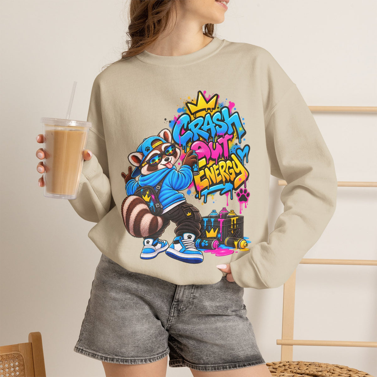 Crash Out Energy Crewneck Sweatshirt — Urban Raccoon Streetwear