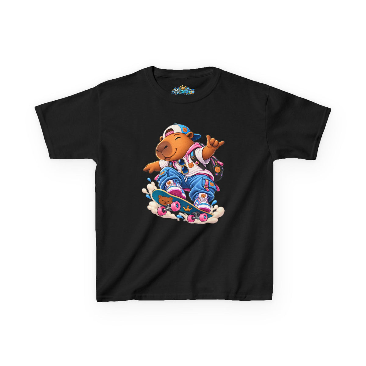 Kids Skateboarding Capybara Tee — Cute Skateboarder Graphic T-Shirt for Boys & Girls