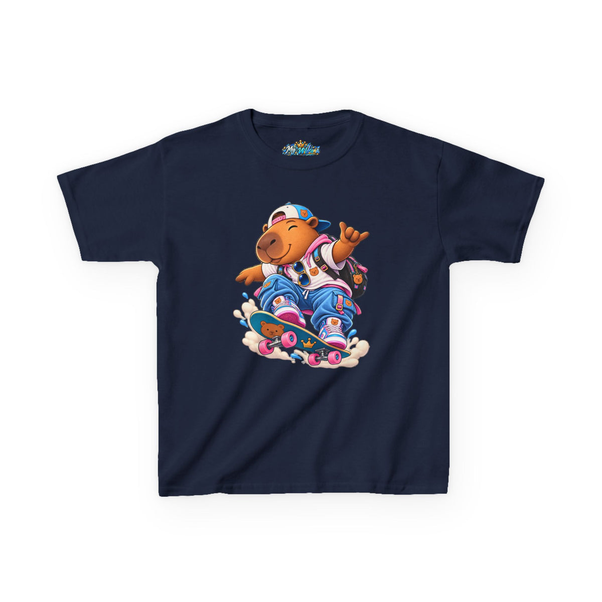 Kids Skateboarding Capybara Tee — Cute Skateboarder Graphic T-Shirt for Boys & Girls