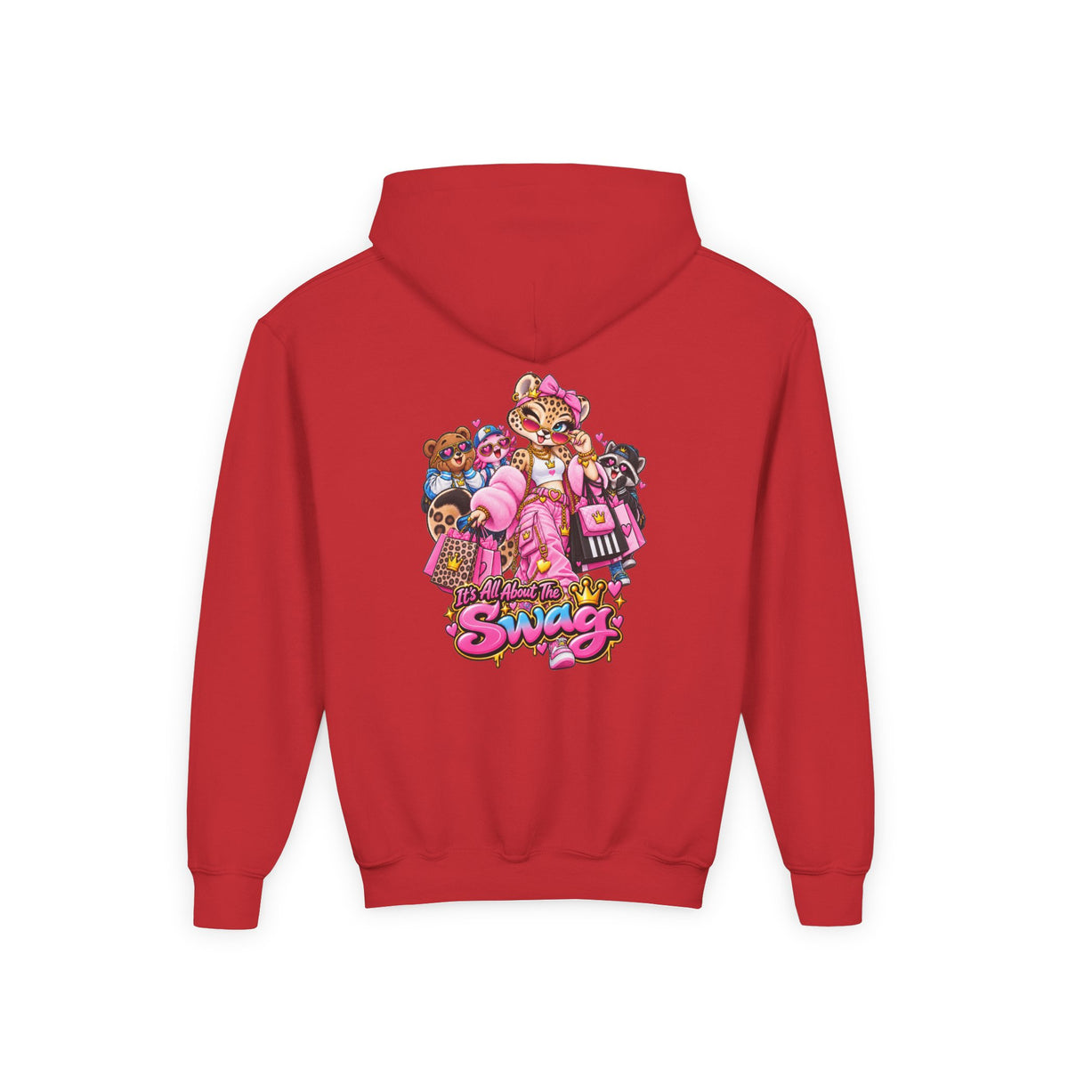 Youth Hoodie — Pink 'Swag' Cartoon Animal Squad Graphic