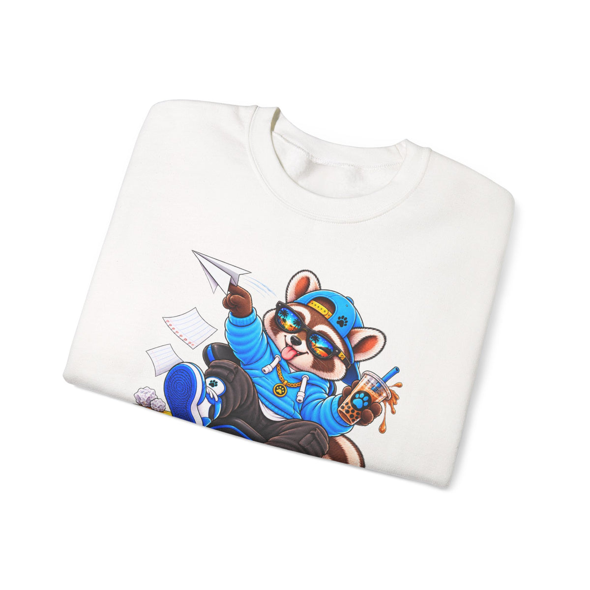 Mischievous Raccoon Crewneck Sweatshirt — Cute Kawaii Cartoon Graphic