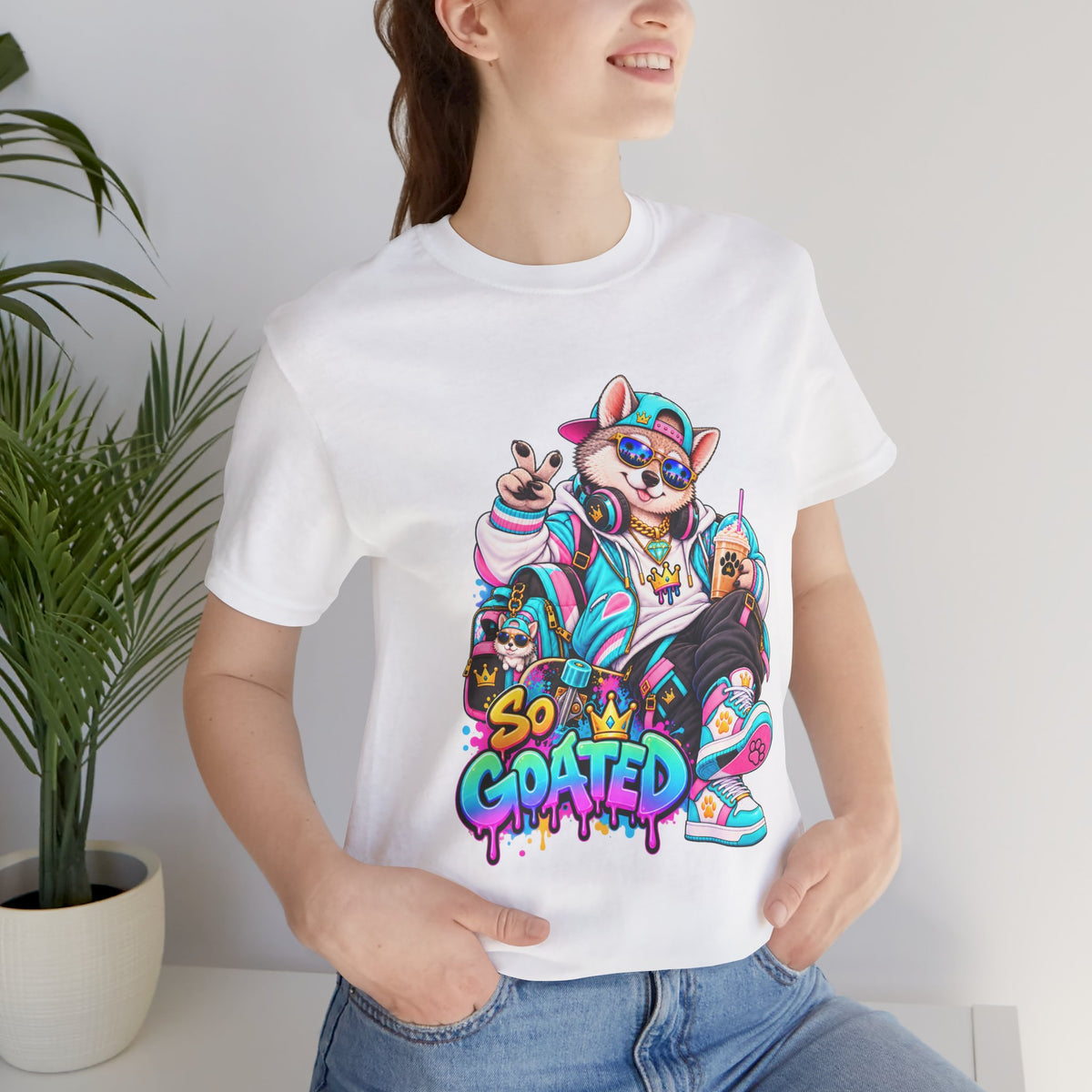 So Goated Husky with Drip T‑Shirt — Retro Skate Dog Graphic Tee